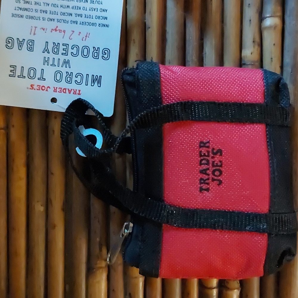 Mini Trader Joe's bag with red shopping bag inside